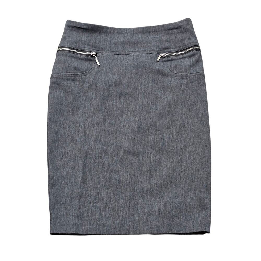 Joe B Charcoal Gray Tailored Stretch Pencil Skirt Silver Zip Accents